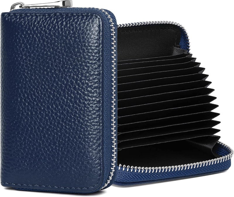 FEITH&FELLY Genuine Leather Credit Card Holder RFID Small Zipper Card Case Wallet for Women & Men - Image 1